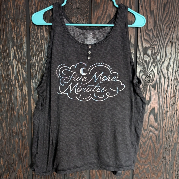 Secret Treasures Tops - Secret Treasures Charcoal Tank Top with 'Five More Minutes' Design
